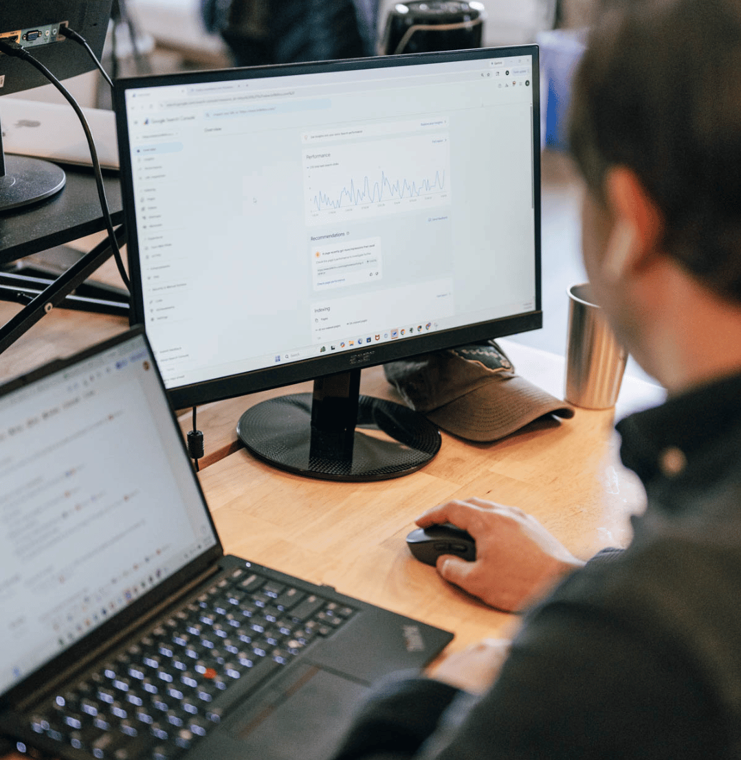 man looking at google search console on monitor