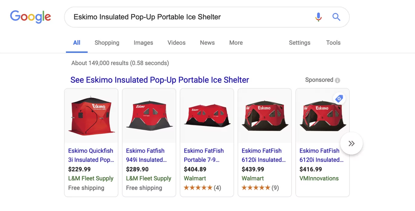 google search ecomm results
